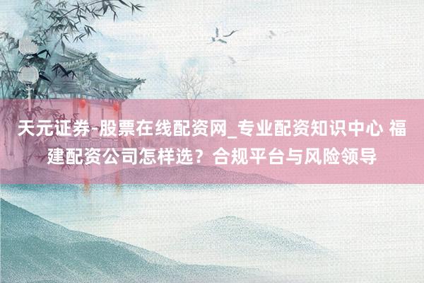 天元证券-股票在线配资网_专业配资知识中心 福建配资公司怎样选？合规平台与风险领导