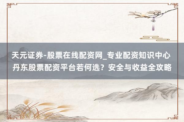 天元证券-股票在线配资网_专业配资知识中心 丹东股票配资平台若何选？安全与收益全攻略