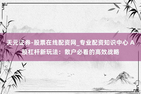 天元证券-股票在线配资网_专业配资知识中心 A股杠杆新玩法：散户必看的高效战略