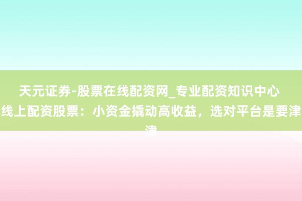 天元证券-股票在线配资网_专业配资知识中心 线上配资股票：小资金撬动高收益，选对平台是要津