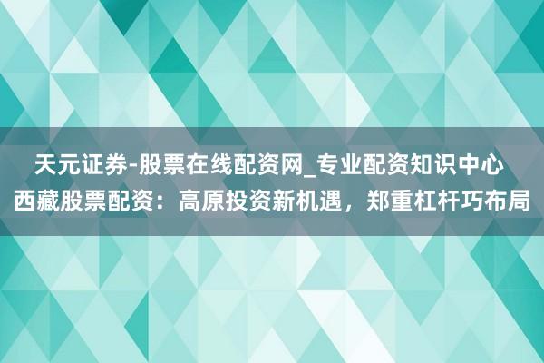 天元证券-股票在线配资网_专业配资知识中心 西藏股票配资：高原投资新机遇，郑重杠杆巧布局