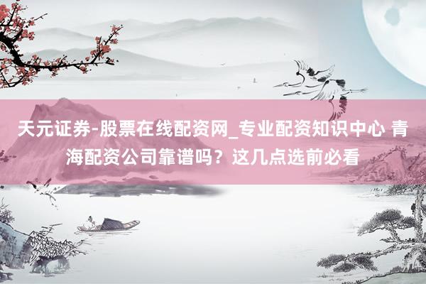 天元证券-股票在线配资网_专业配资知识中心 青海配资公司靠谱吗？这几点选前必看