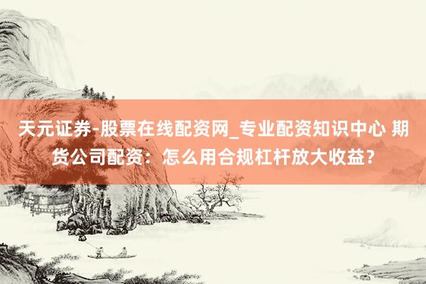 天元证券-股票在线配资网_专业配资知识中心 期货公司配资：怎么用合规杠杆放大收益？