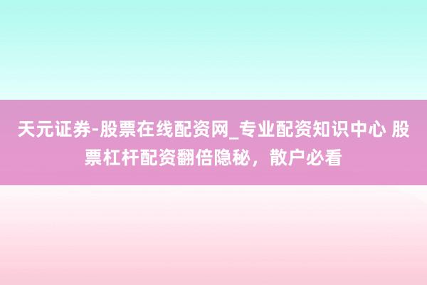 天元证券-股票在线配资网_专业配资知识中心 股票杠杆配资翻倍隐秘，散户必看