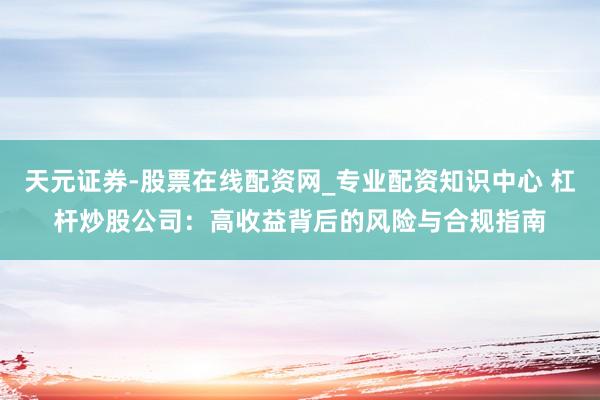 天元证券-股票在线配资网_专业配资知识中心 杠杆炒股公司：高收益背后的风险与合规指南