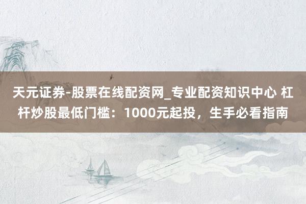 天元证券-股票在线配资网_专业配资知识中心 杠杆炒股最低门槛：1000元起投，生手必看指南