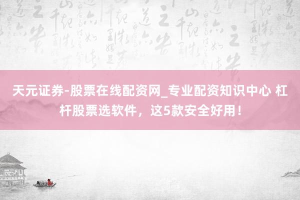 天元证券-股票在线配资网_专业配资知识中心 杠杆股票选软件，这5款安全好用！
