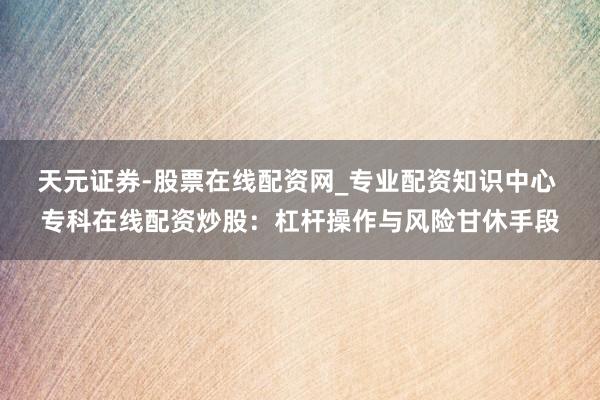 天元证券-股票在线配资网_专业配资知识中心 专科在线配资炒股：杠杆操作与风险甘休手段