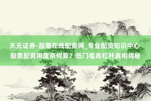 天元证券-股票在线配资网_专业配资知识中心 股票配资用度奈何算？低门槛高杠杆真相揭秘