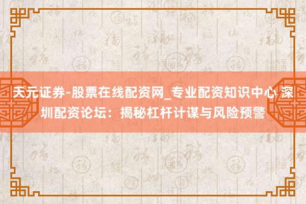 天元证券-股票在线配资网_专业配资知识中心 深圳配资论坛:揭秘杠杆计谋与风险预警
