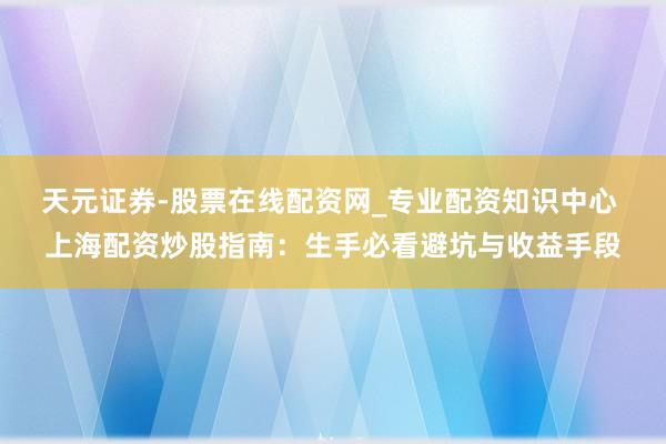 天元证券-股票在线配资网_专业配资知识中心 上海配资炒股指南：生手必看避坑与收益手段