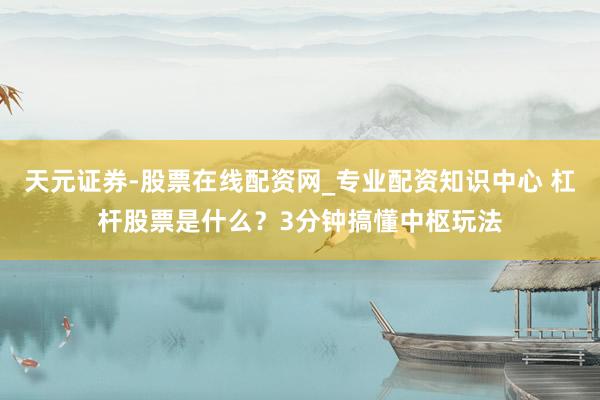 天元证券-股票在线配资网_专业配资知识中心 杠杆股票是什么？3分钟搞懂中枢玩法