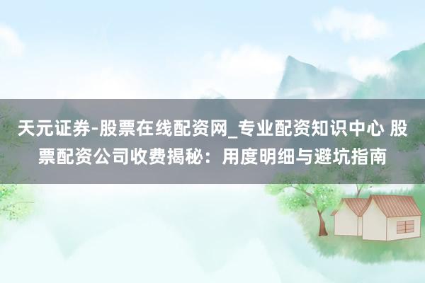 天元证券-股票在线配资网_专业配资知识中心 股票配资公司收费揭秘：用度明细与避坑指南