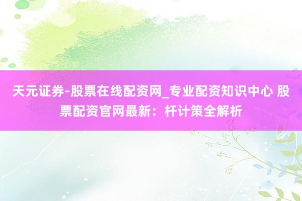 天元证券-股票在线配资网_专业配资知识中心 股票配资官网最新：杆计策全解析