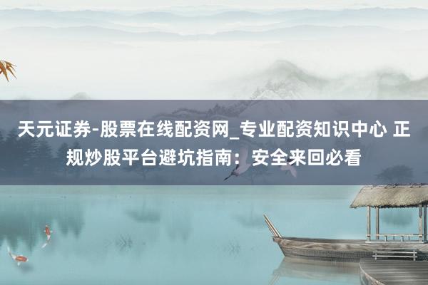 天元证券-股票在线配资网_专业配资知识中心 正规炒股平台避坑指南：安全来回必看