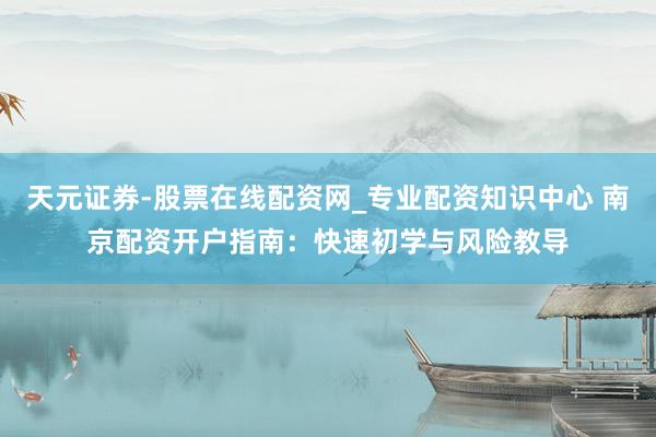 天元证券-股票在线配资网_专业配资知识中心 南京配资开户指南：快速初学与风险教导