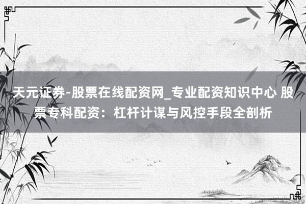 天元证券-股票在线配资网_专业配资知识中心 股票专科配资：杠杆计谋与风控手段全剖析