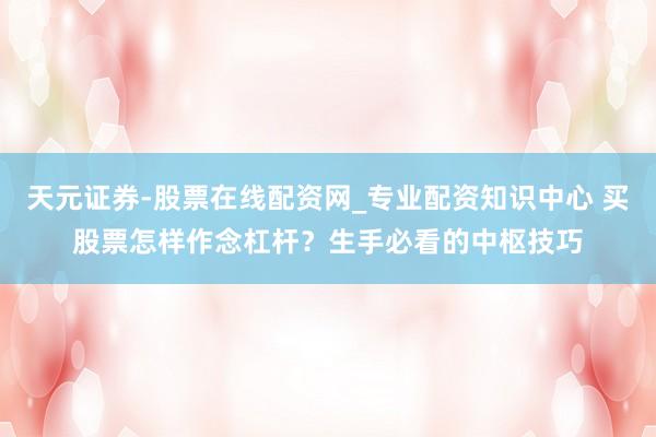天元证券-股票在线配资网_专业配资知识中心 买股票怎样作念杠杆？生手必看的中枢技巧