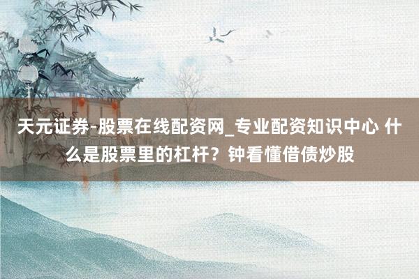 天元证券-股票在线配资网_专业配资知识中心 什么是股票里的杠杆？钟看懂借债炒股