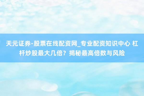天元证券-股票在线配资网_专业配资知识中心 杠杆炒股最大几倍？揭秘最高倍数与风险