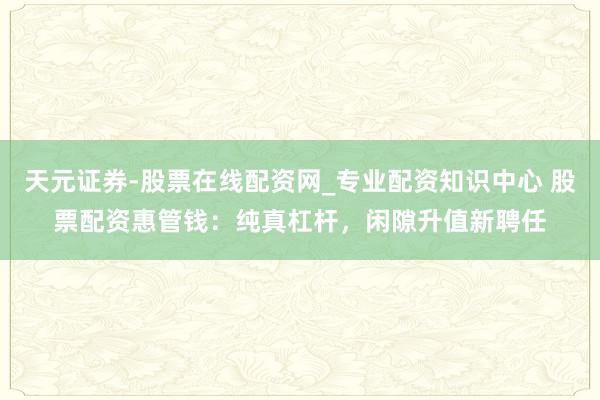 天元证券-股票在线配资网_专业配资知识中心 股票配资惠管钱：纯真杠杆，闲隙升值新聘任