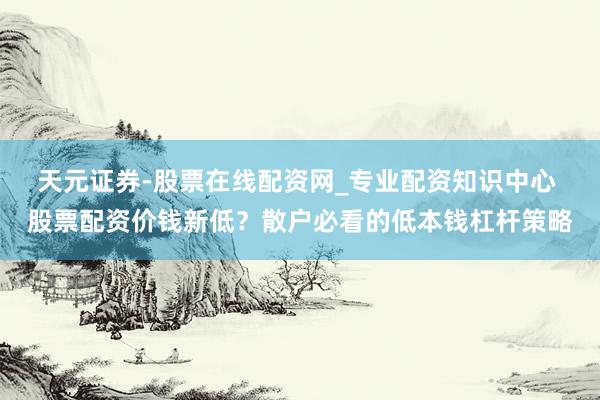 天元证券-股票在线配资网_专业配资知识中心 股票配资价钱新低？散户必看的低本钱杠杆策略