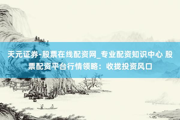 天元证券-股票在线配资网_专业配资知识中心 股票配资平台行情领略：收拢投资风口