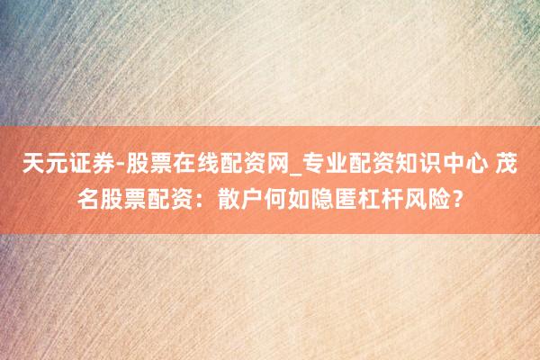 天元证券-股票在线配资网_专业配资知识中心 茂名股票配资：散户何如隐匿杠杆风险？
