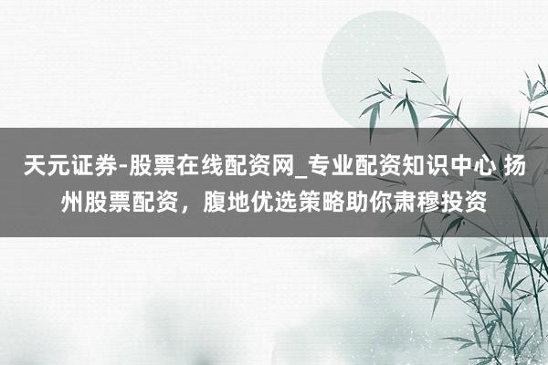天元证券-股票在线配资网_专业配资知识中心 扬州股票配资，腹地优选策略助你肃穆投资