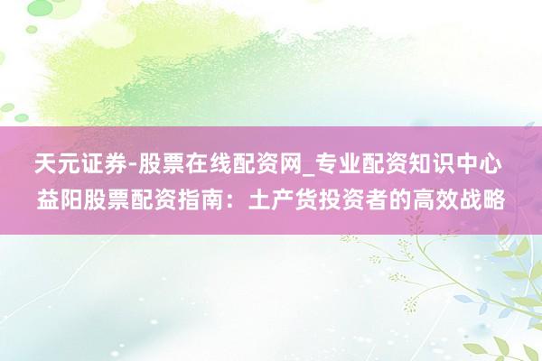 天元证券-股票在线配资网_专业配资知识中心 益阳股票配资指南：土产货投资者的高效战略