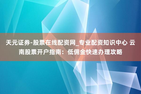 天元证券-股票在线配资网_专业配资知识中心 云南股票开户指南：低佣金快速办理攻略