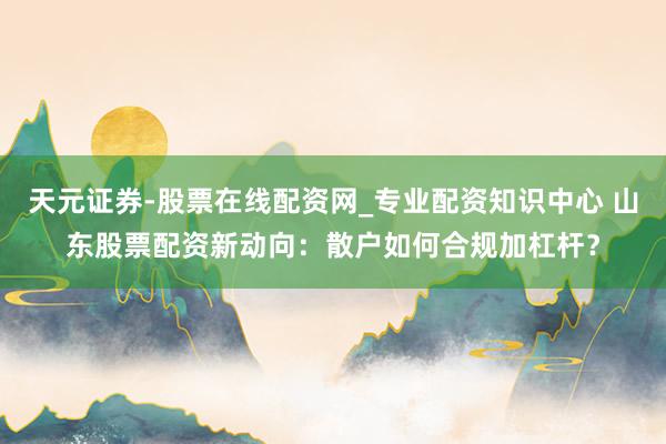 天元证券-股票在线配资网_专业配资知识中心 山东股票配资新动向：散户如何合规加杠杆？