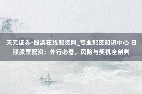 天元证券-股票在线配资网_专业配资知识中心 日照股票配资：外行必看，风险与契机全剖判