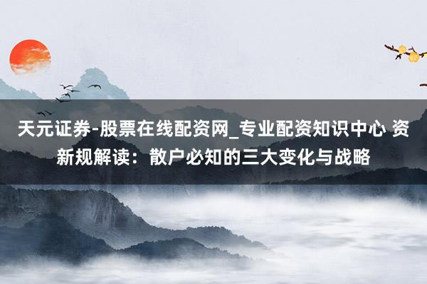 天元证券-股票在线配资网_专业配资知识中心 资新规解读：散户必知的三大变化与战略