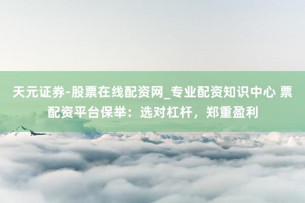 天元证券-股票在线配资网_专业配资知识中心 票配资平台保举：选对杠杆，郑重盈利