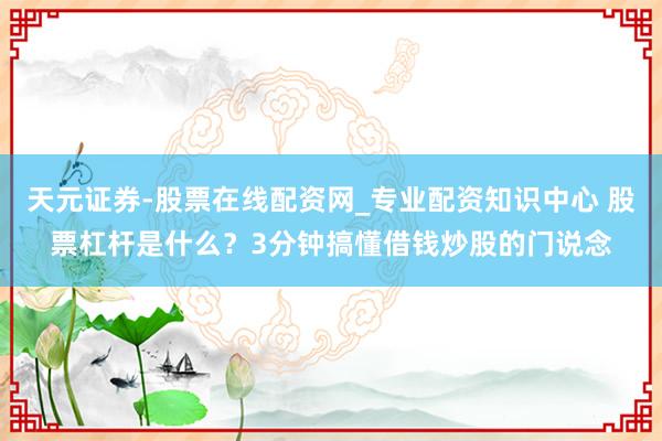 天元证券-股票在线配资网_专业配资知识中心 股票杠杆是什么？3分钟搞懂借钱炒股的门说念