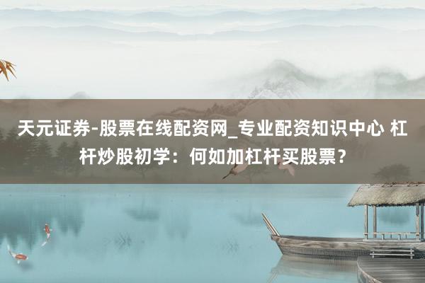 天元证券-股票在线配资网_专业配资知识中心 杠杆炒股初学：何如加杠杆买股票？