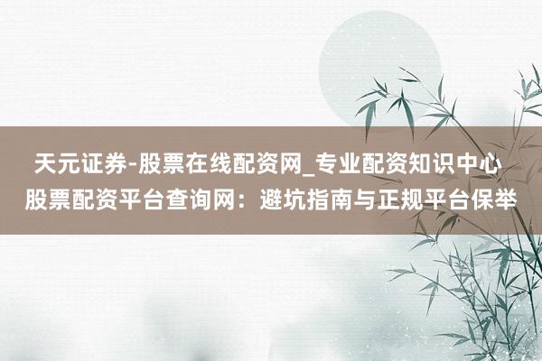 天元证券-股票在线配资网_专业配资知识中心 股票配资平台查询网：避坑指南与正规平台保举