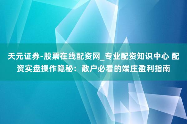 天元证券-股票在线配资网_专业配资知识中心 配资实盘操作隐秘：散户必看的端庄盈利指南