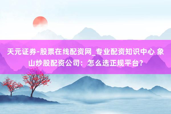 天元证券-股票在线配资网_专业配资知识中心 象山炒股配资公司：怎么选正规平台？