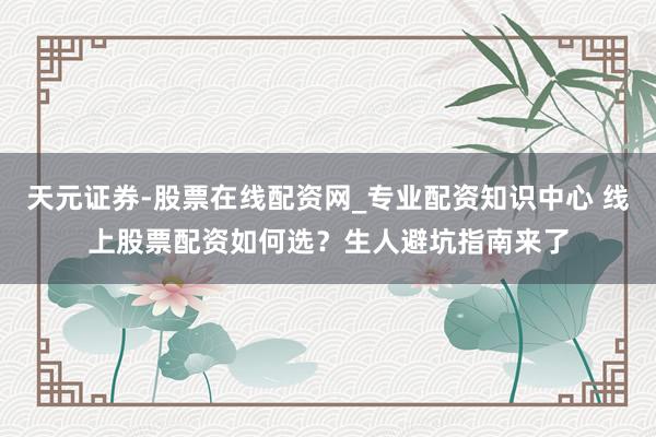 天元证券-股票在线配资网_专业配资知识中心 线上股票配资如何选？生人避坑指南来了
