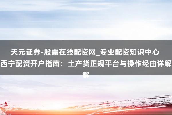 天元证券-股票在线配资网_专业配资知识中心 西宁配资开户指南：土产货正规平台与操作经由详解