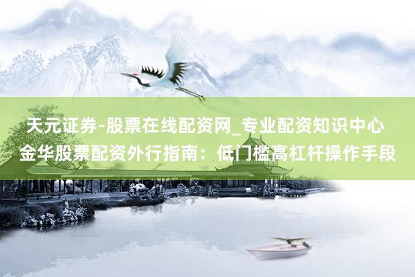 天元证券-股票在线配资网_专业配资知识中心 金华股票配资外行指南：低门槛高杠杆操作手段