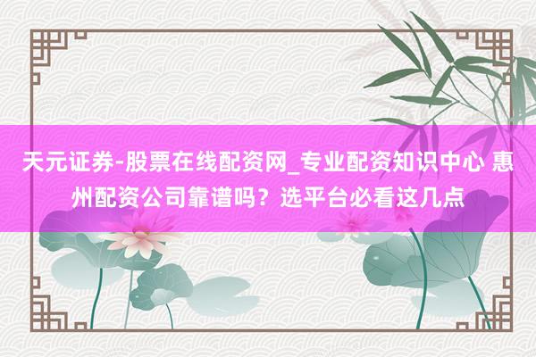 天元证券-股票在线配资网_专业配资知识中心 惠州配资公司靠谱吗？选平台必看这几点