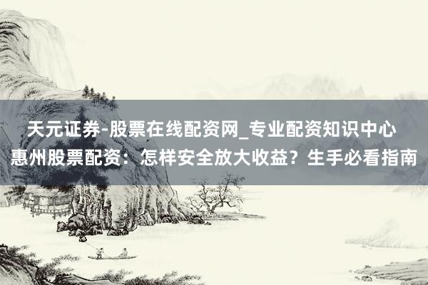 天元证券-股票在线配资网_专业配资知识中心 惠州股票配资：怎样安全放大收益？生手必看指南